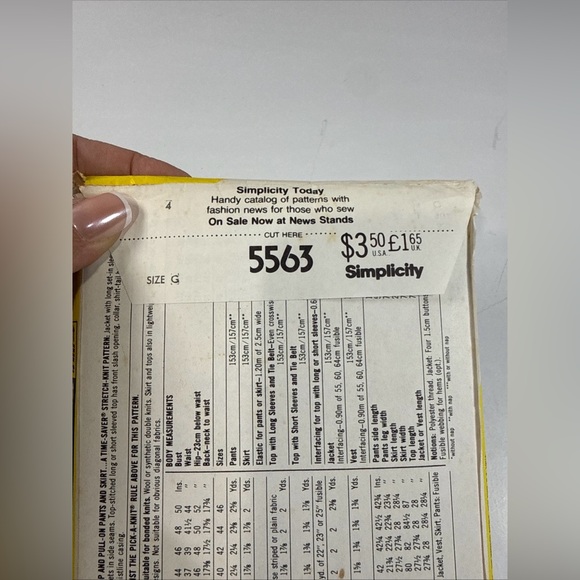 Simplicity Pattern‎ 5563 Women's Jacket, Vest, Pants & Skirt 1982 Cut - Picture 6 of 6